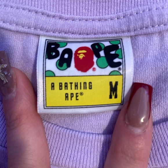 Bape Shark Mouth T shirt. A lavender color, size medium, and is unisex - Picture 3 of 4